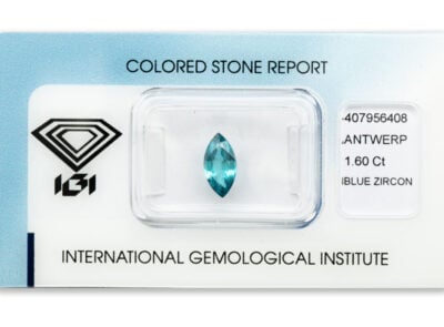 přírodní zirkon 1.60ct greenish blue s IGI certifikátem