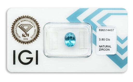 přírodní zirkon 3.80ct deep greenish blue s IGI certifikátem