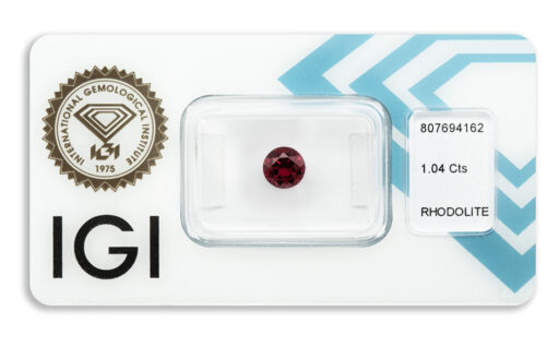 rhodolit 1.04ct deep purplish reddish pink s IGI certifikátem