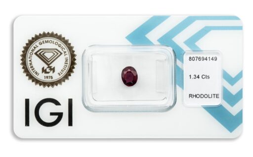 rhodolit 1.34ct deep purplish red s IGI certifikátem