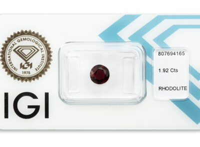 rhodolit 1.92ct deep purplish red s IGI certifikátem