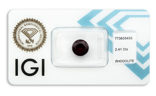 rhodolit 2.41ct deep purple - red s IGI certifikátem