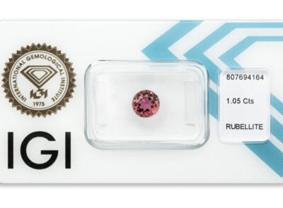 rubelit 1.05ct deep purplish pink s IGI certifikátem