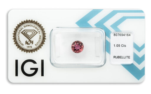 rubelit 1.05ct deep purplish pink s IGI certifikátem