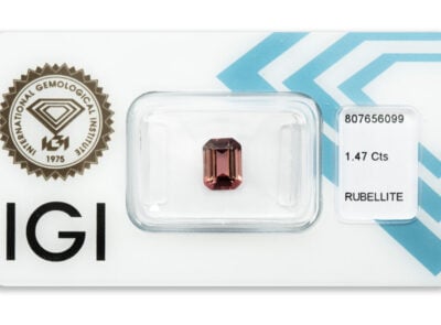rubelit 1.47ct deep purplish orangy pink s IGI certifikátem