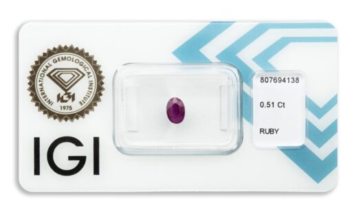 rubín 0.51ct deep purplish pink - red s IGI certifikátem