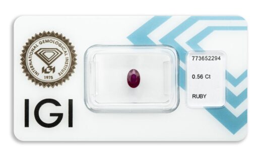 rubín 0.56ct deep purplish red s IGI certifikátem