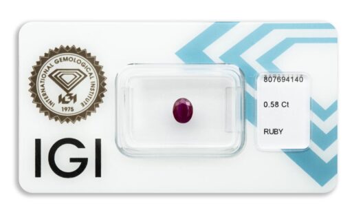 rubín 0.58ct deep purplish pinkish red (původ: Barma) s IGI certifikátem