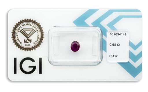 rubín 0.68ct deep purplish pink - red (původ: Barma) s IGI certifikátem