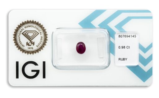 rubín 0.98ct deep purplish pink - red (původ: Barma) s IGI certifikátem