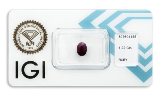 rubín 1.22ct deep purplish red (původ: Barma) s IGI certifikátem