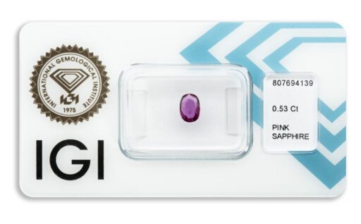 safír 0.53ct deep purplish pink s IGI certifikátem