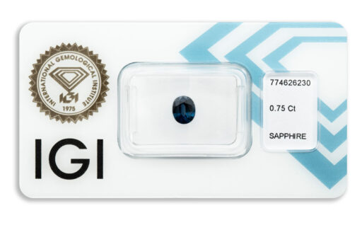 safír 0.75ct deep blue s IGI certifikátem