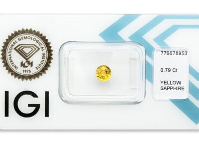 safír 0.79ct deep yellow s IGI certifikátem