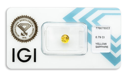 safír 0.79ct deep yellow s IGI certifikátem