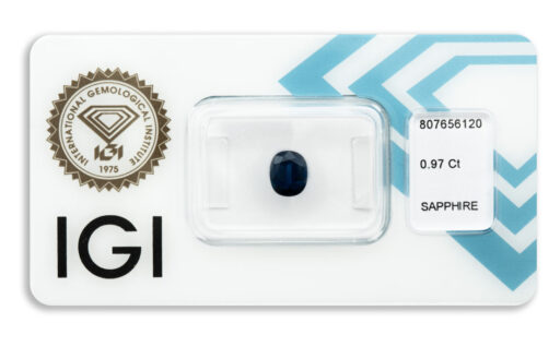 safír 0.97ct deep blue (původ: Madagaskar) s IGI certifikátem