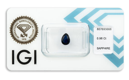 safír 0.98ct deep blue s IGI certifikátem