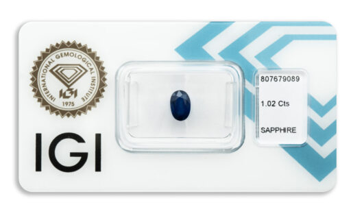 safír 1.02ct deep blue s IGI certifikátem