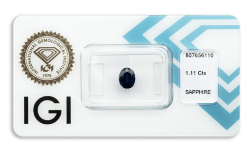 safír 1.11ct deep blue s IGI certifikátem
