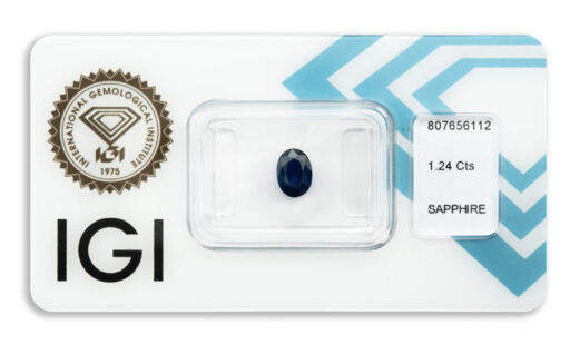 safír 1.24ct deep blue s IGI certifikátem
