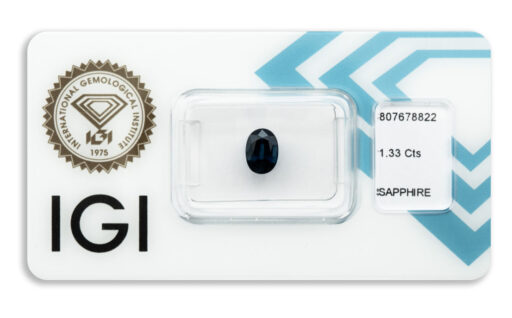 safír 1.33ct deep blue (původ: Austrálie) s IGI certifikátem