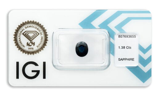 safír 1.38ct deep blue s IGI certifikátem