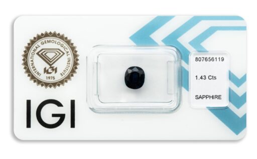 safír 1.43ct deep blue (původ: Thajsko) s IGI certifikátem
