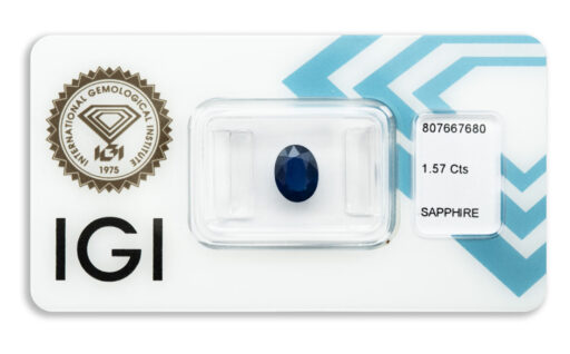 safír 1.57ct deep blue s IGI certifikátem