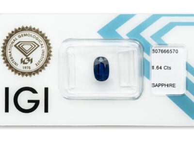 safír 1.64ct deep blue (tepelně neupraven; původ: Madagaskar) s IGI certifikátem