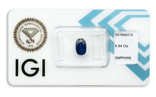 safír 1.64ct deep blue (tepelně neupraven; původ: Madagaskar) s IGI certifikátem