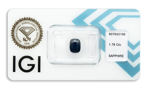 safír 1.78ct deep blue (tepelně neupraven) s IGI certifikátem