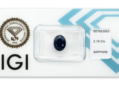 safír 2.19ct deep blue s IGI certifikátem