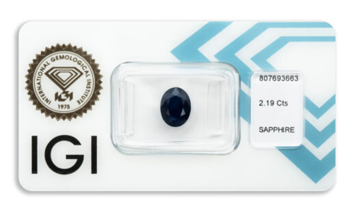 safír 2.19ct deep blue s IGI certifikátem