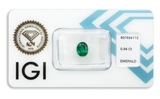 smaragd 0.94ct deep bluish green (původ Zambie) s IGI certifikátem
