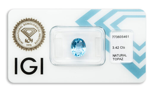 topaz 3.42ct deep blue s IGI certifikátem