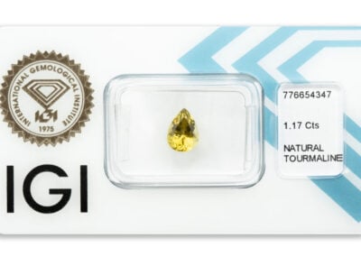 turmalín 1.17ct greenish yellow s IGI certifikátem