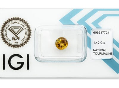 turmalín 1.40ct deep orangy yellow s IGI certifikátem